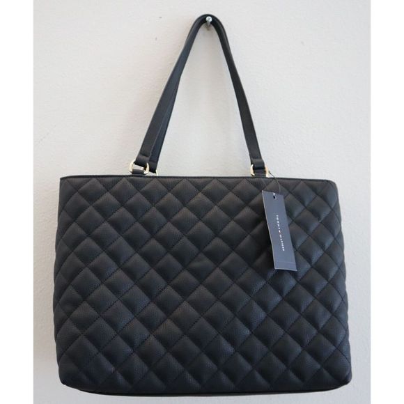 Tommy Hilfiger 69J8162 001 Women's Large Black Quilted Shoulder Tote Bag - Picture 2 of 8
